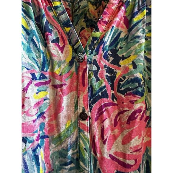 Lilly Pulitzer Top Button Front Elsa in Flamenco Beach Flamingo Print Size XS - Picture 3 of 10